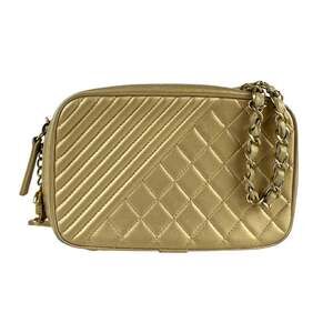 CHANEL Gold Leather Shoulder Bag